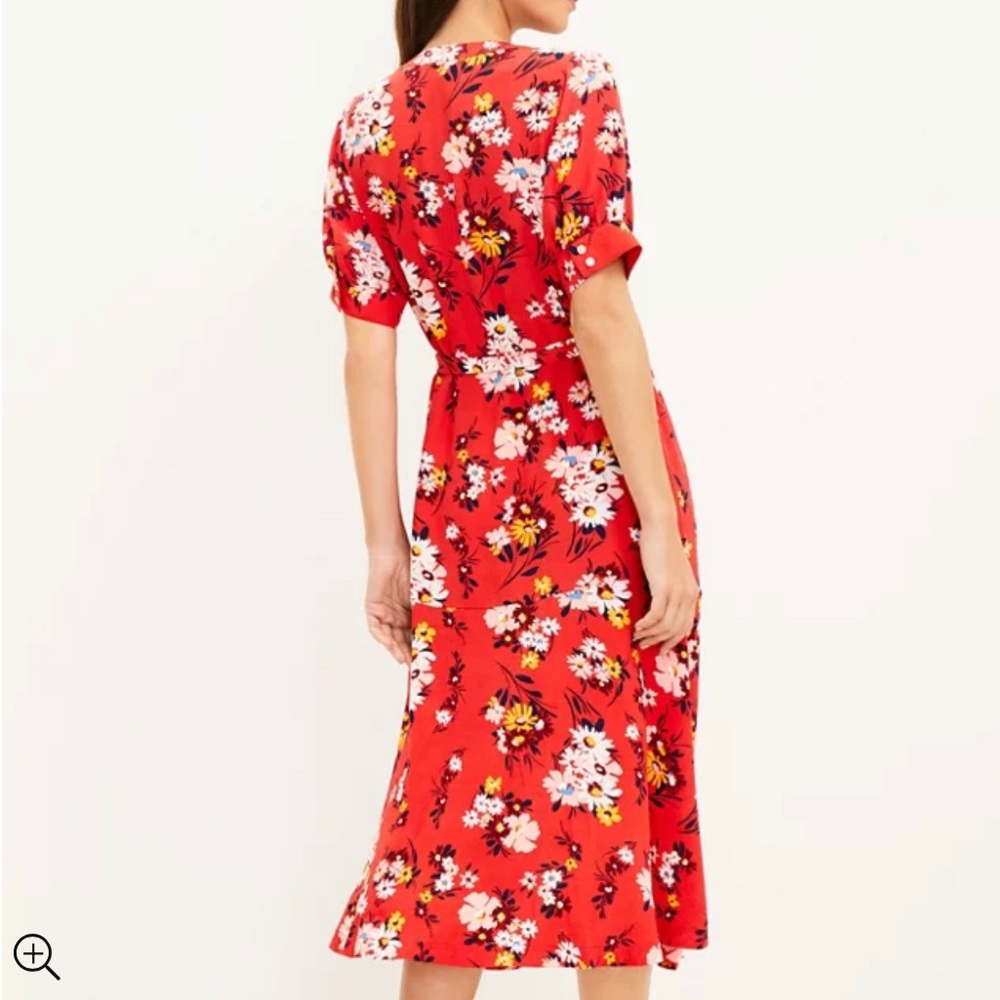 LOFT Red Floral Midi Dress